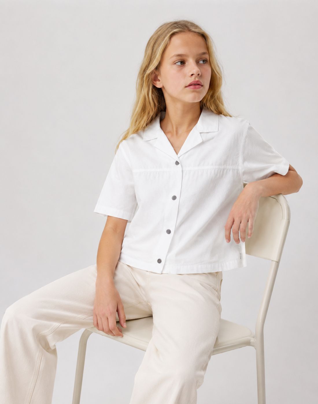 Girls White Cotton Woven Half Sleeve SHIRT