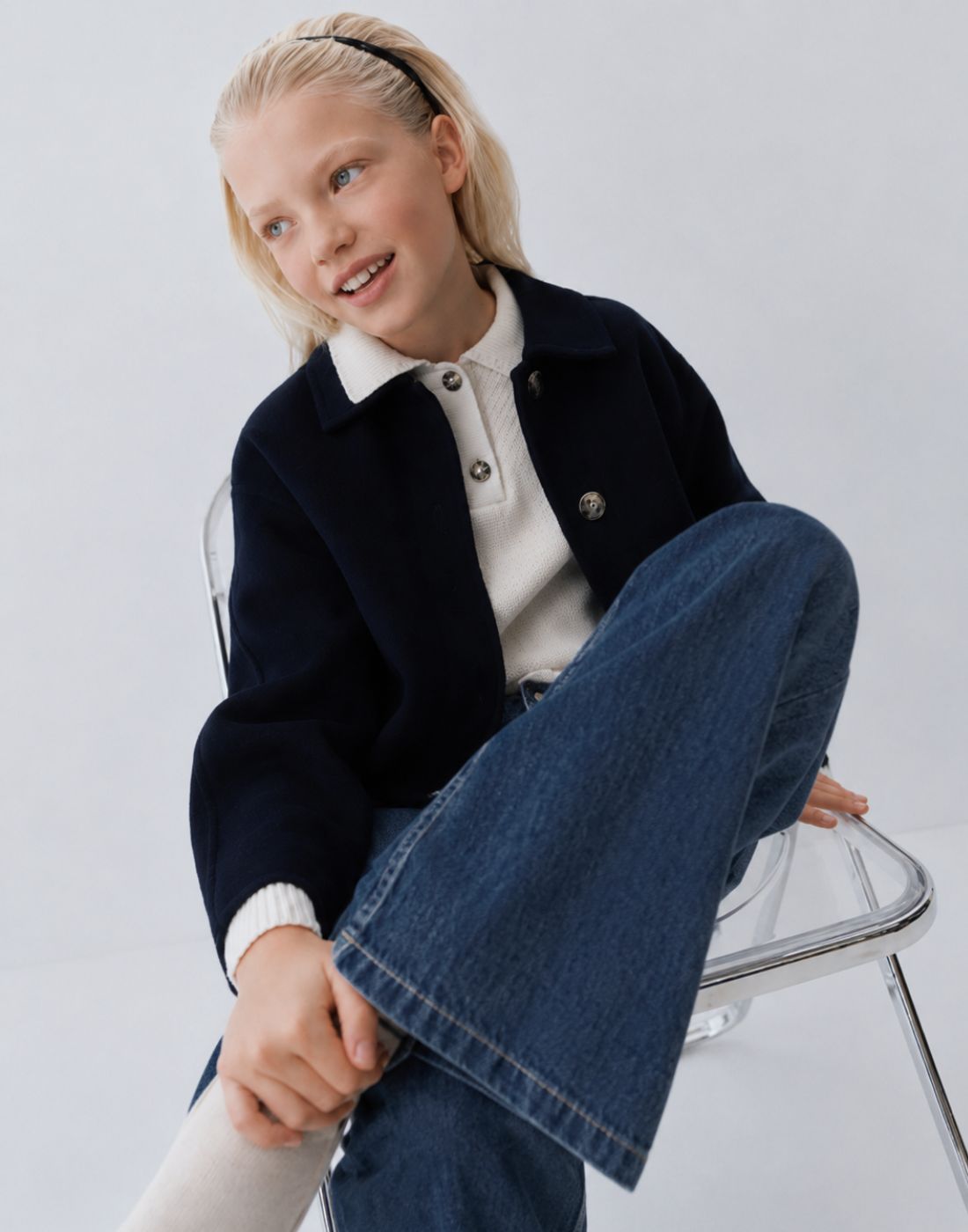 Girls Navy Blue Denim Woven JEANS