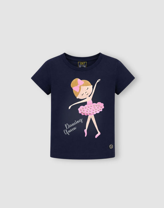 Gini and Jony Girls Navy Cotton Knits Top Half Sleeves