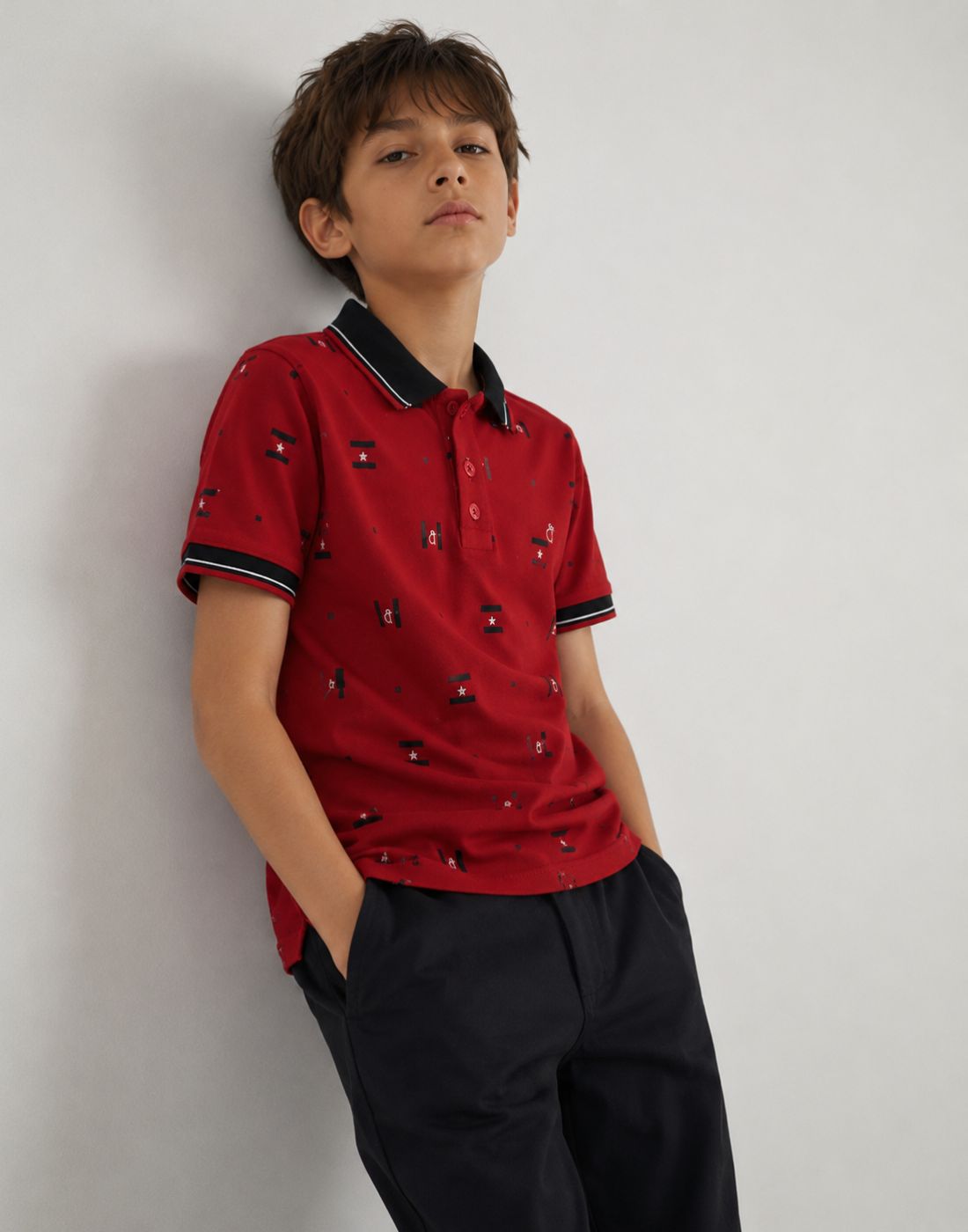 Gini and Jony Boys Red Cotton Polo T-Shirt Half Sleeves