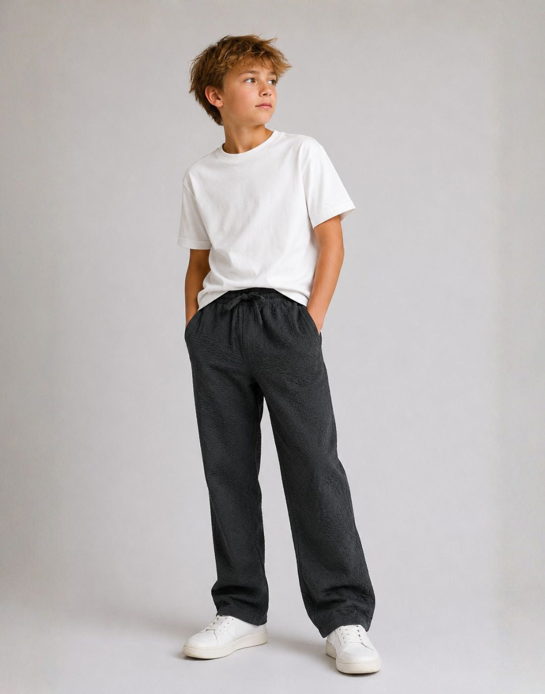 Boys Dark Grey Cotton Woven Trouser