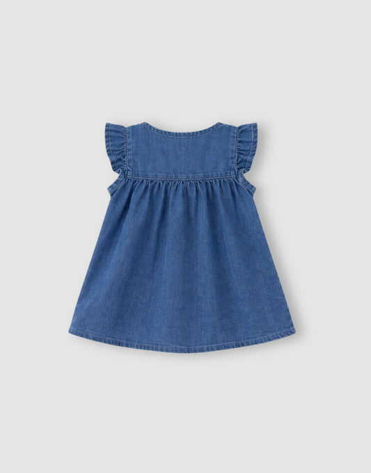 Girls Blue Solid Denim A-Line Dress