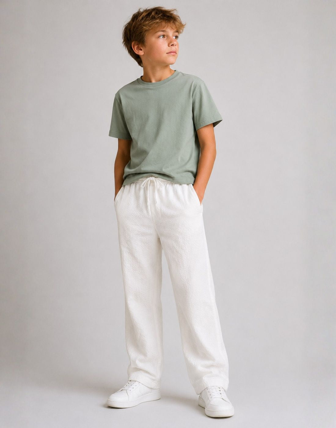 Boys White Cotton Woven Trouser
