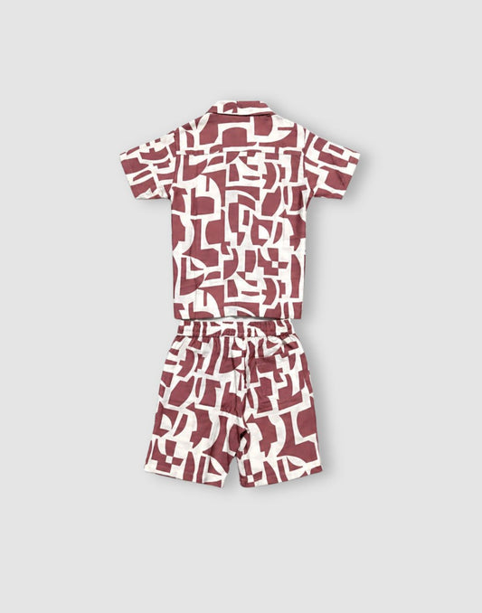 Gini and Jony Boys Mauve Cotton Co-Ordinate Half Sleeves