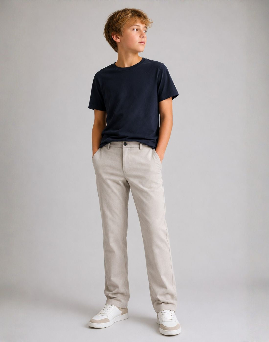 Boys Beige Cotton Woven Trouser