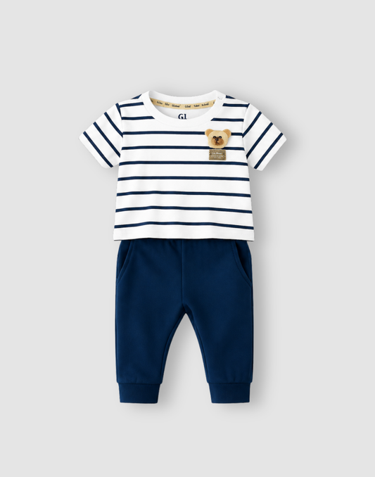 GJ Baby Boys White Cotton Regular CO-ORDINATE