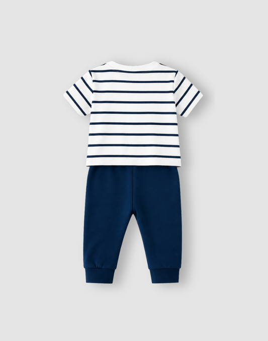 GJ Baby Boys White Cotton Regular CO-ORDINATE