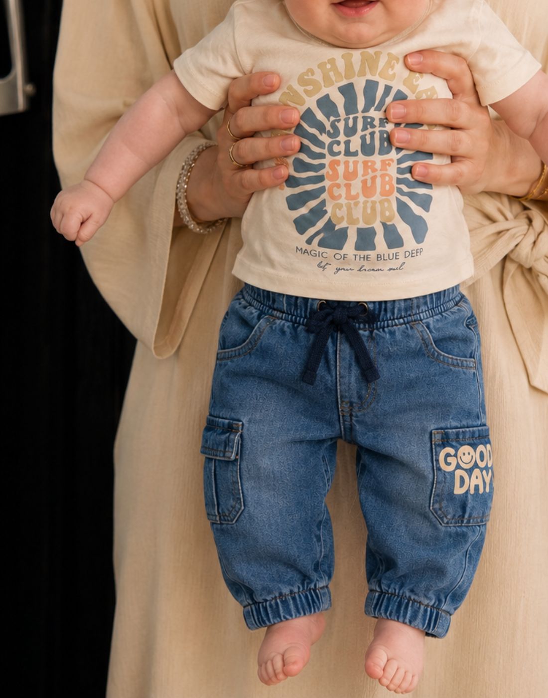 GJ Baby Boys Blue Cotton Fitted JEANS