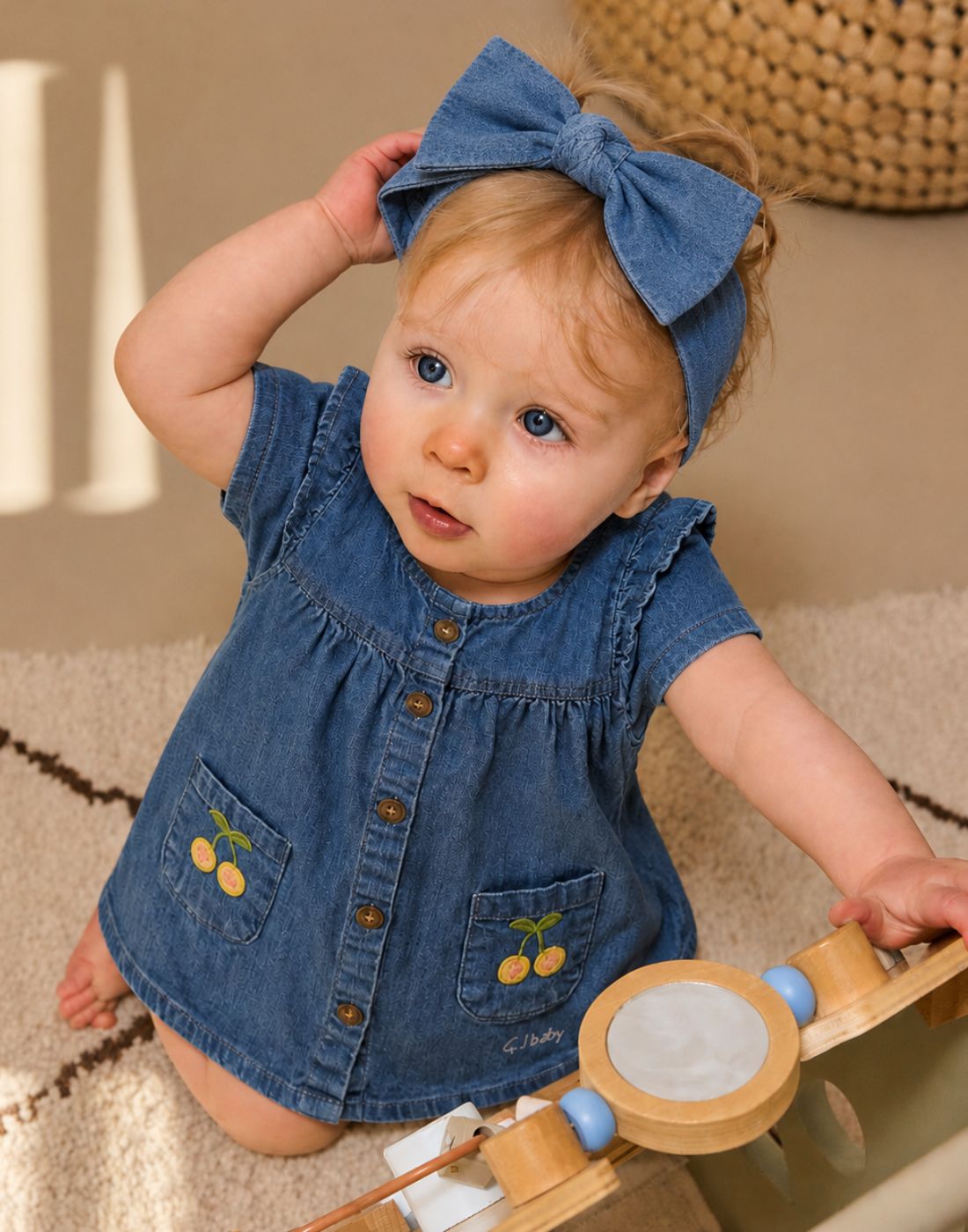 Blue Solid Denim A-Line Dress