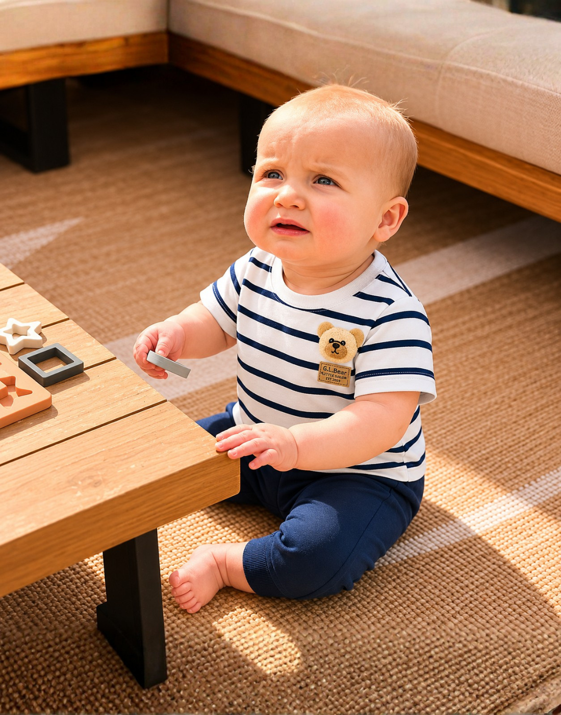 GJ Baby Boys White Cotton Regular CO-ORDINATE