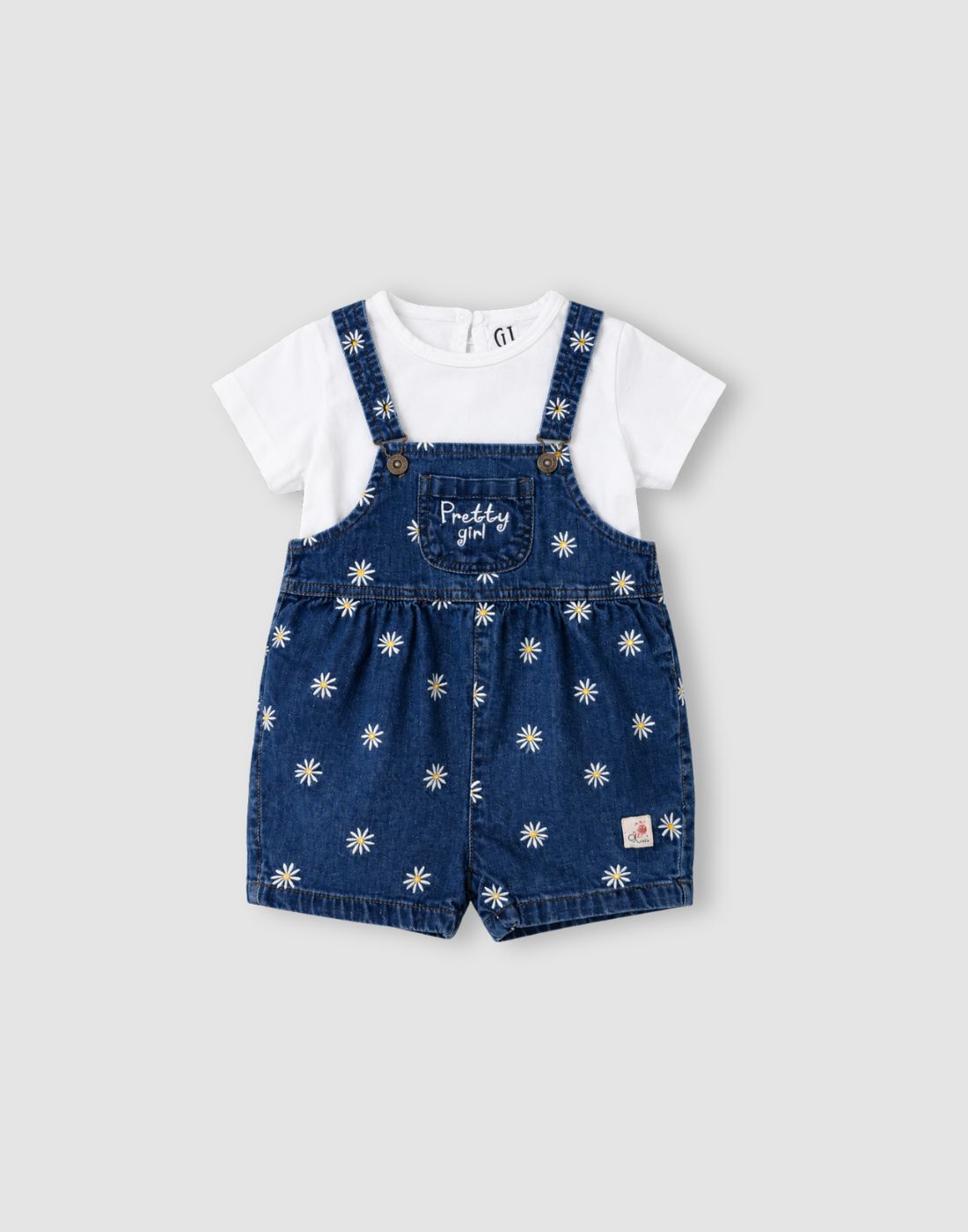 GJ Baby Girls Blue Cotton Regular DUNGAREE