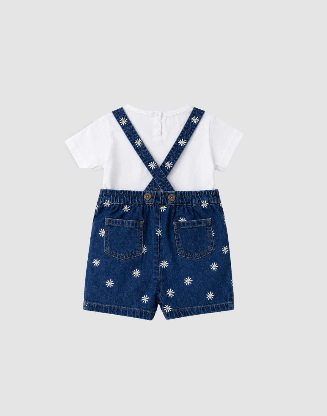 GJ Baby Girls Blue Cotton Regular DUNGAREE