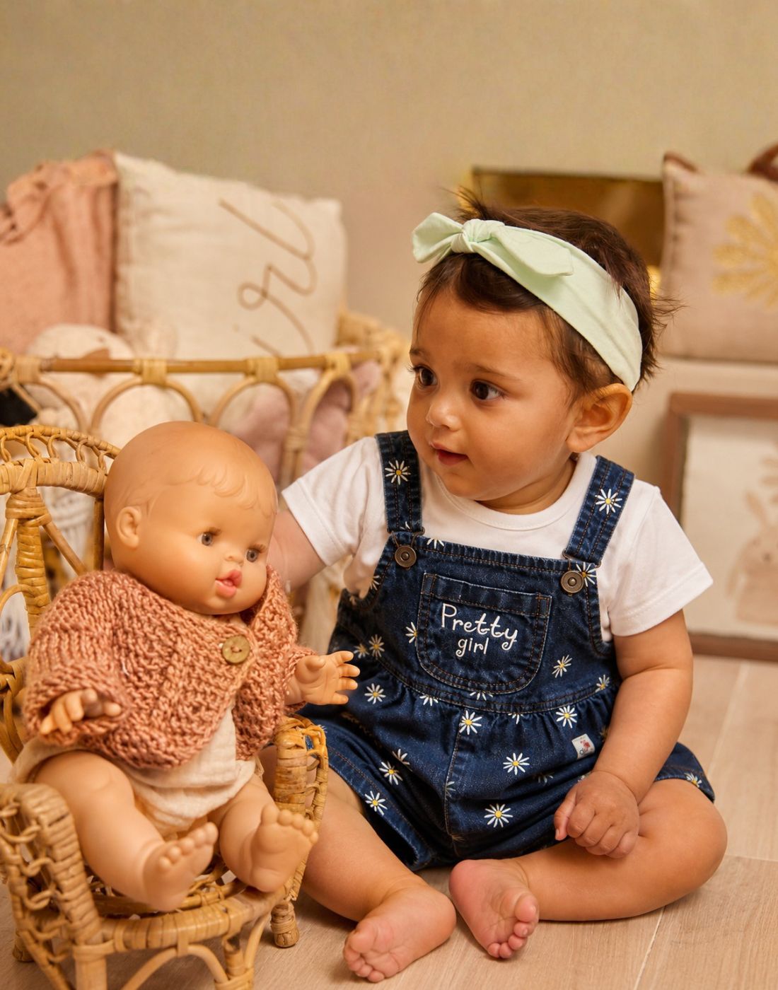 GJ Baby Girls Blue Cotton Regular DUNGAREE