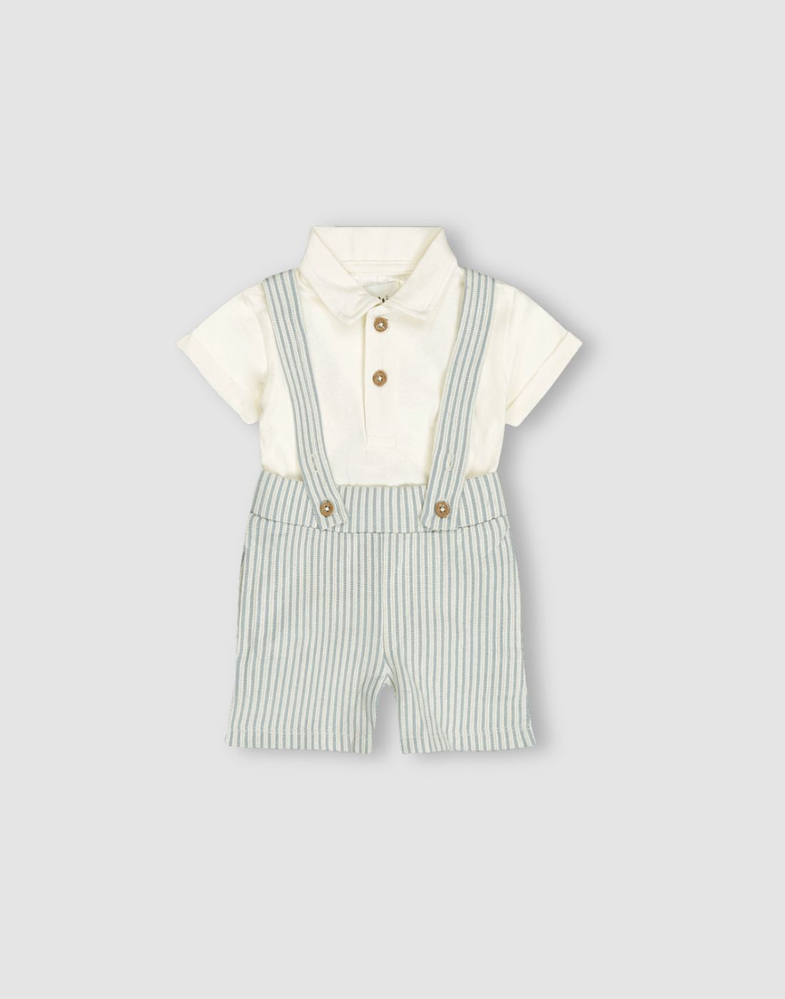 Striped 2 Piece Set Polo Shirt & Shorts with Suspenders
