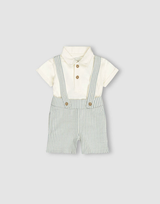 Boys Striped 2 Piece Set Polo Shirt & Shorts with Suspenders