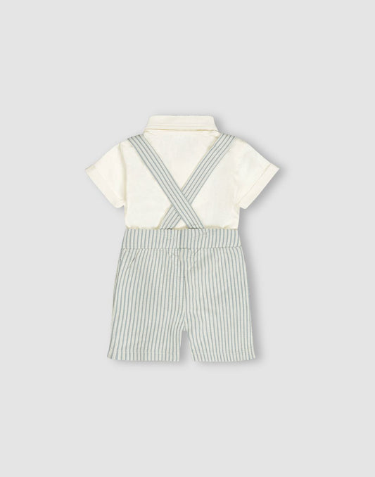 Boys Striped 2 Piece Set Polo Shirt & Shorts with Suspenders