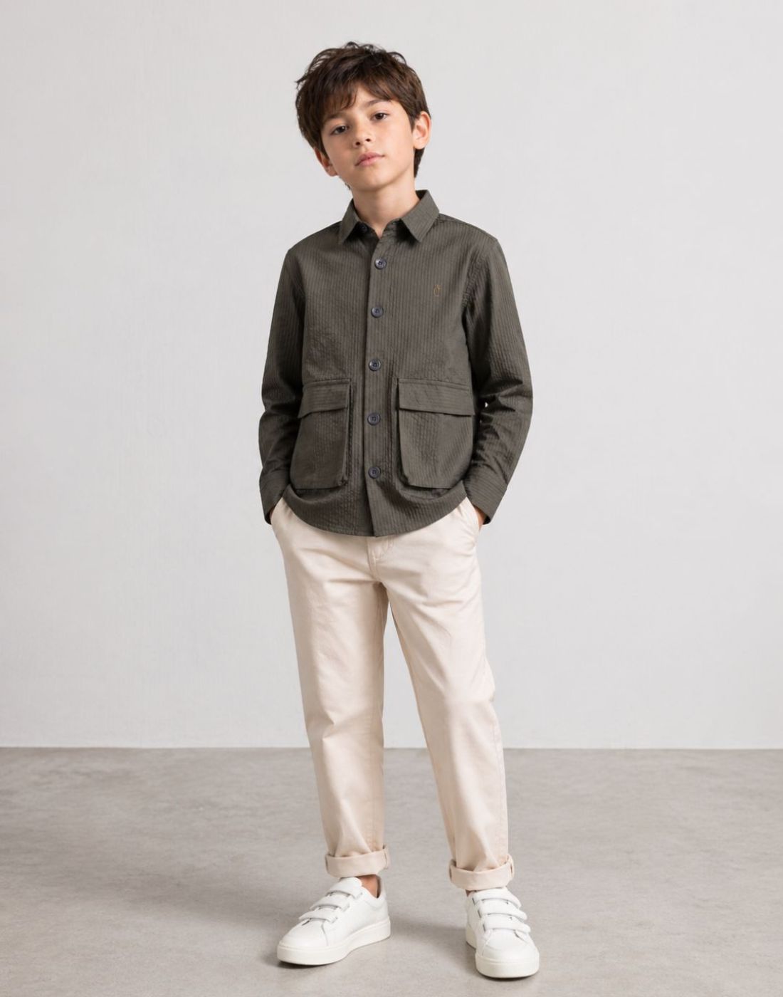 Gini and Jony Boys Dark Olive Textured Shirt Full Sleeves