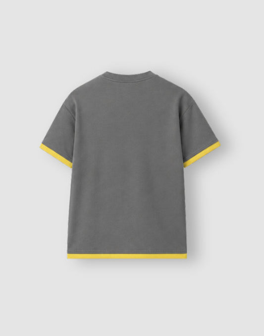 Gini and Jony Boys Grey & Yellow Graphic Cotton T-Shirt