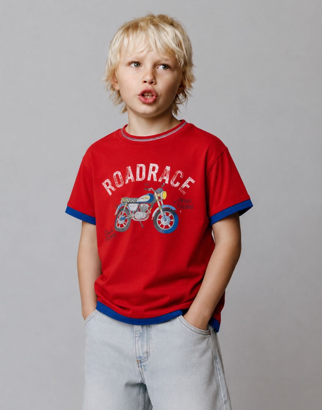 Red & Blue Graphic Cotton T-Shirt