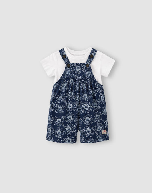 GJ Baby Girls Blue Cotton DUNGAREE