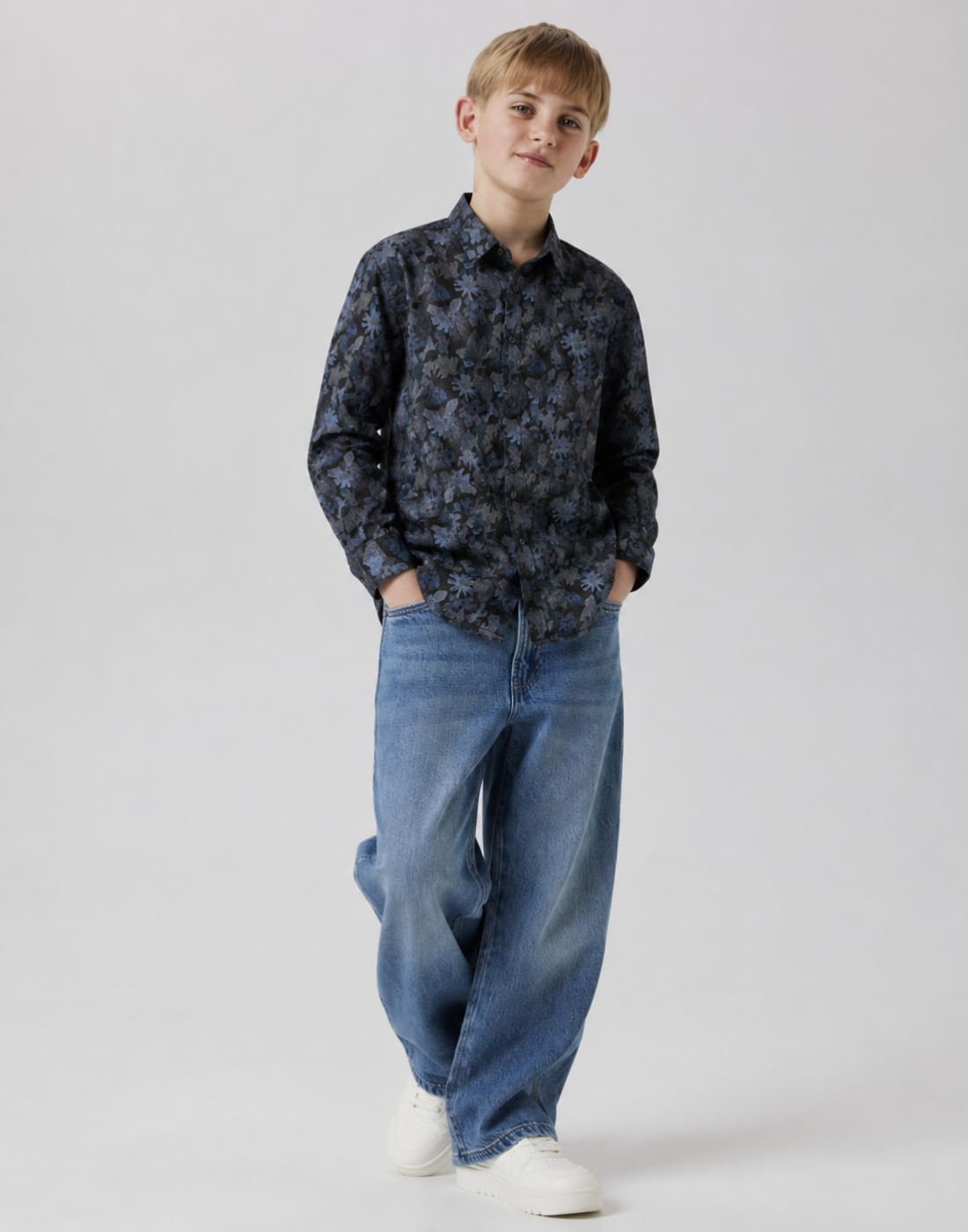 Boys Blue Floral Full Sleeve Shirt