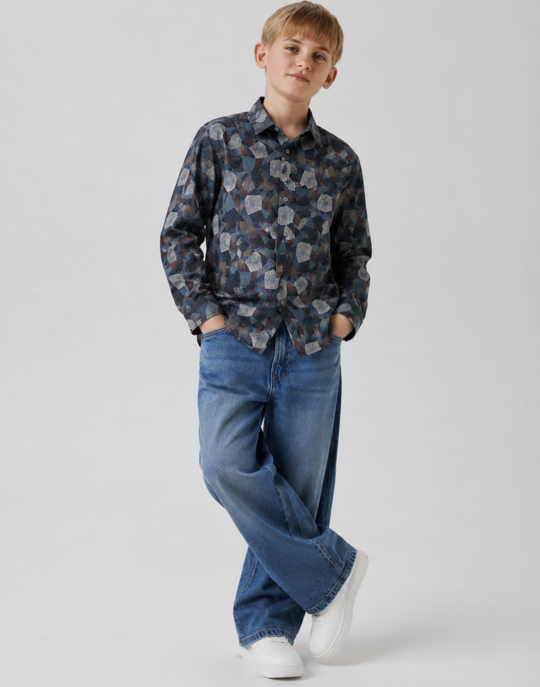 Boys Multicolor Geometric Print Full Sleeve Shirt