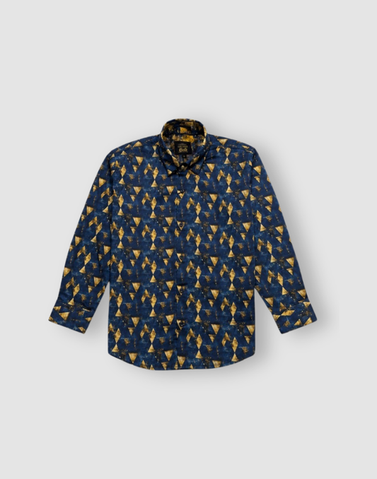 Boys Navy Blue Geometric Print Full Sleeve Shirt