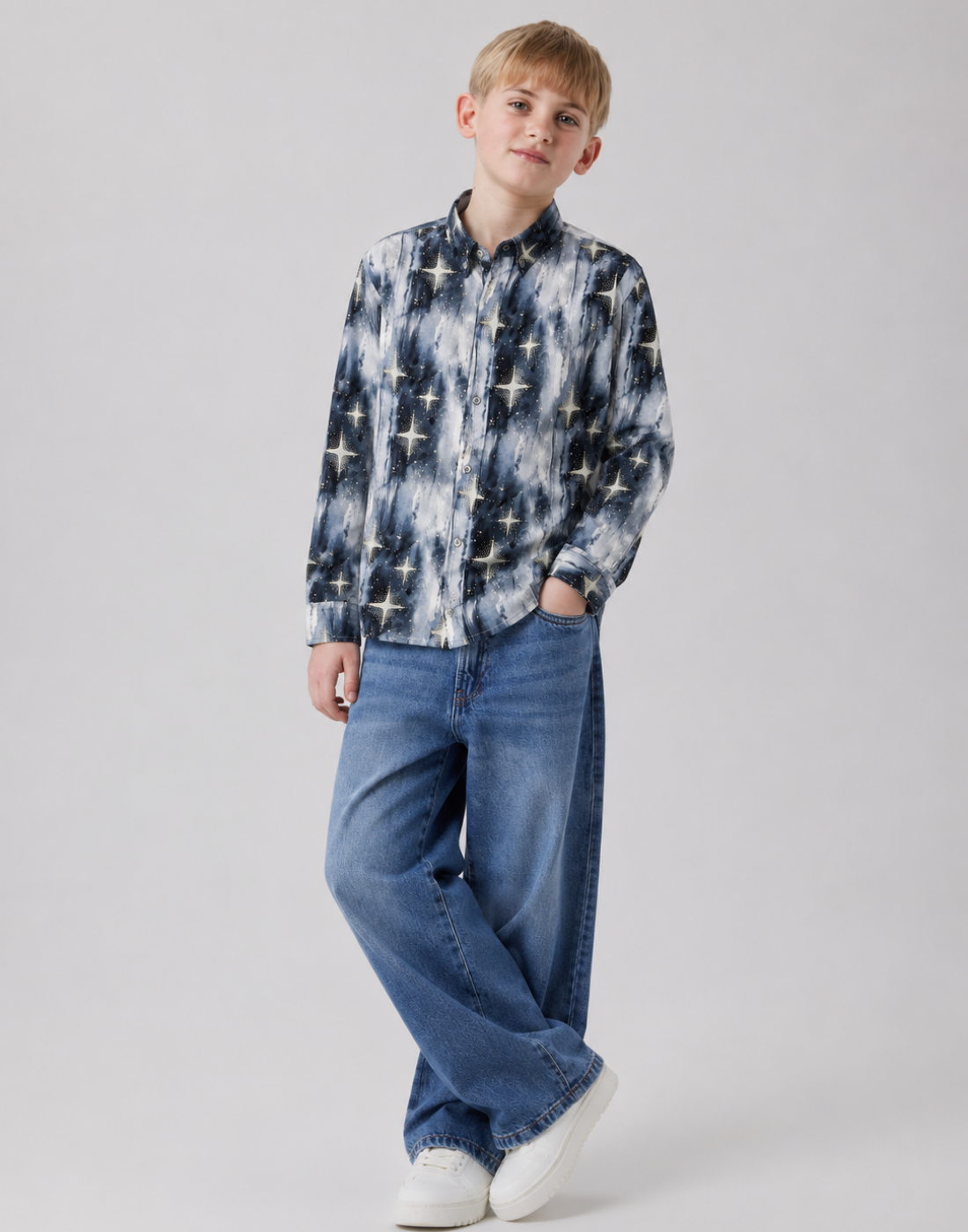 Boys Blue Abstract Print Full Sleeve Shirt