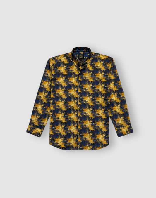 Boys Navy Blue Abstract Print Full Sleeve Shirt