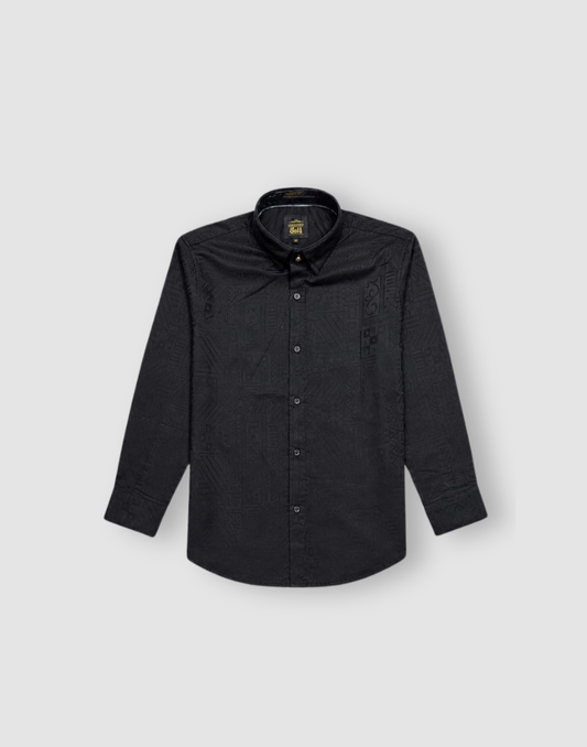 Boys Black Textured Full Sleeve Shirt