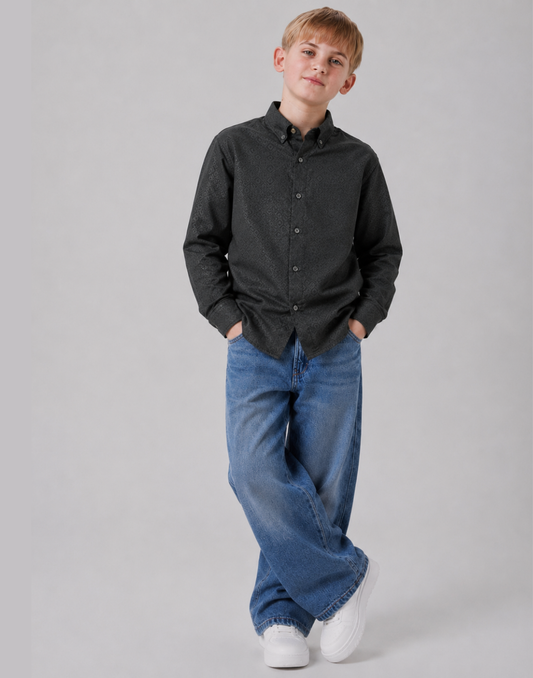 Boys Olive Textured Full Sleeve Shirt