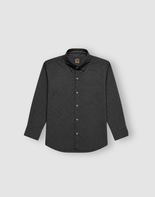 Boys Olive Textured Full Sleeve Shirt
