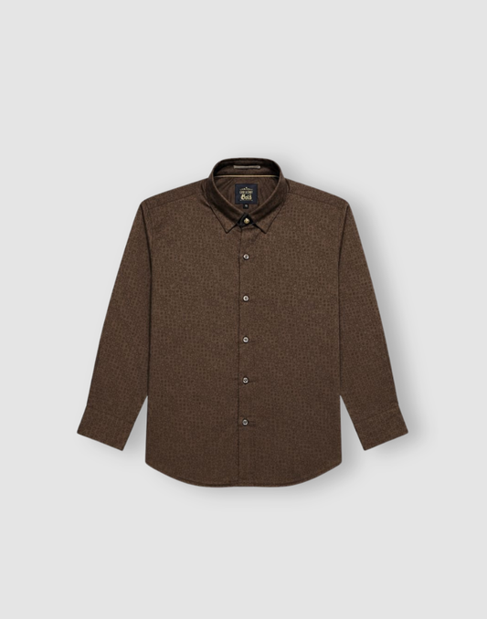 Boys Brown Textured Full Sleeve Shirt