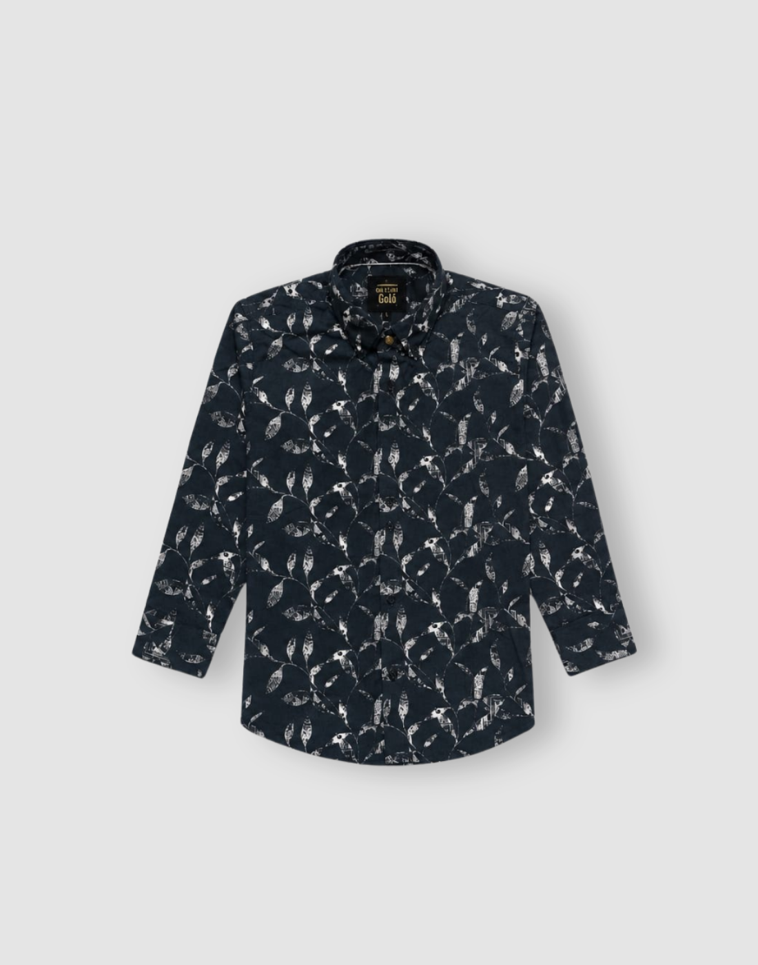 Boys Black All Over Leaf Print Full Sleeve Shirt