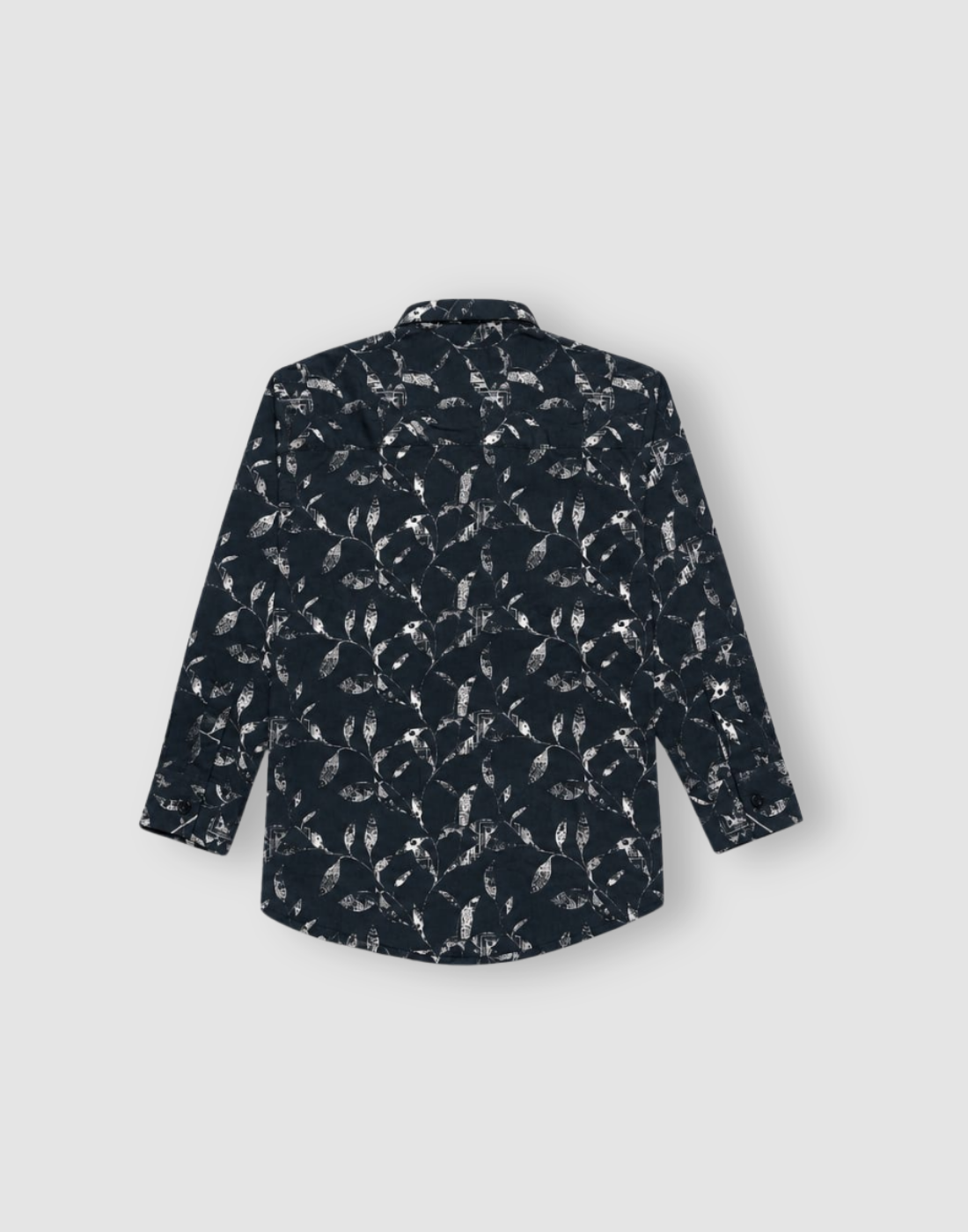 Boys Black All Over Leaf Print Full Sleeve Shirt