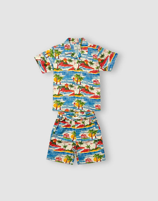 Gini and Jony Boys Multi-color Cotton Co Ordinate Half Sleeves
