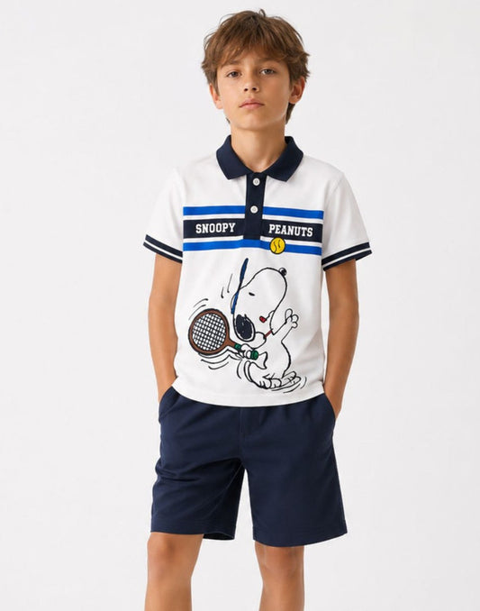 Boys White Cotton Polo T-Shirt Half Sleeves