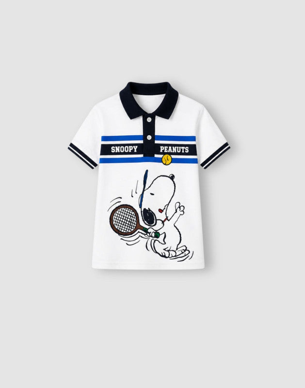Boys White Cotton Polo T-Shirt Half Sleeves
