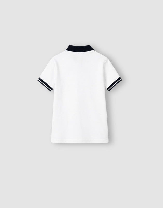 Boys White Cotton Polo T-Shirt Half Sleeves