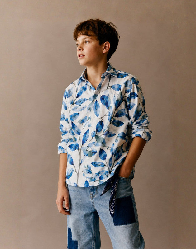 Tropical Print Regular Cotton Shirt
