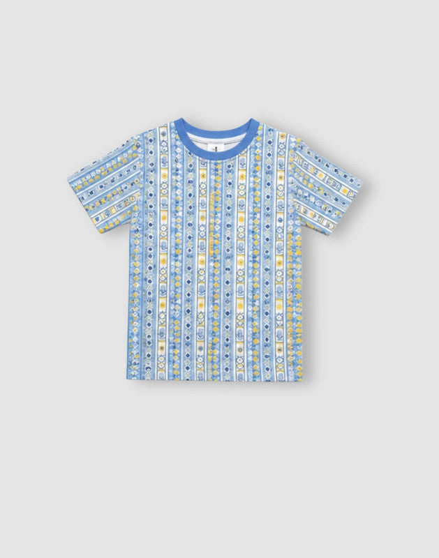 Geometric Stripe Print Regular Cotton T-Shirt
