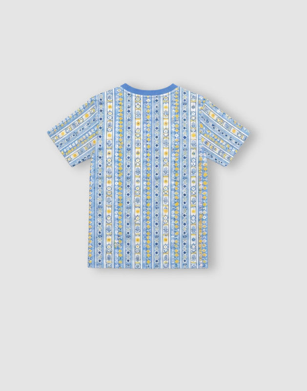Geometric Stripe Print Regular Cotton T-Shirt