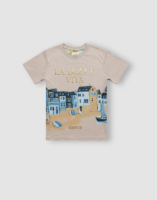 Gini and Jony Boys Beige Cotton T-Shirt Half Sleeves