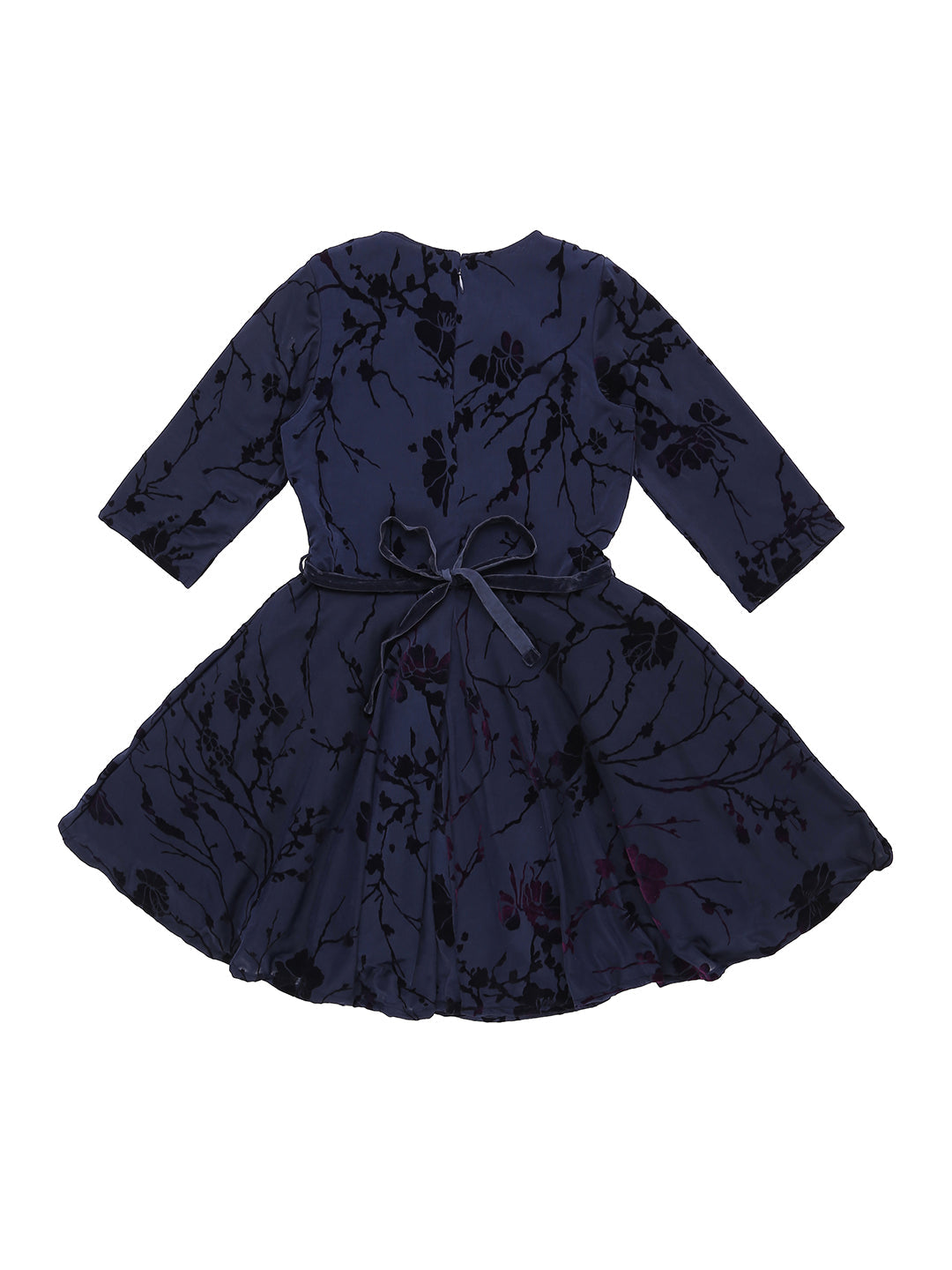 Girls Navy  Floral Print Cotton Dress Half Sleeves