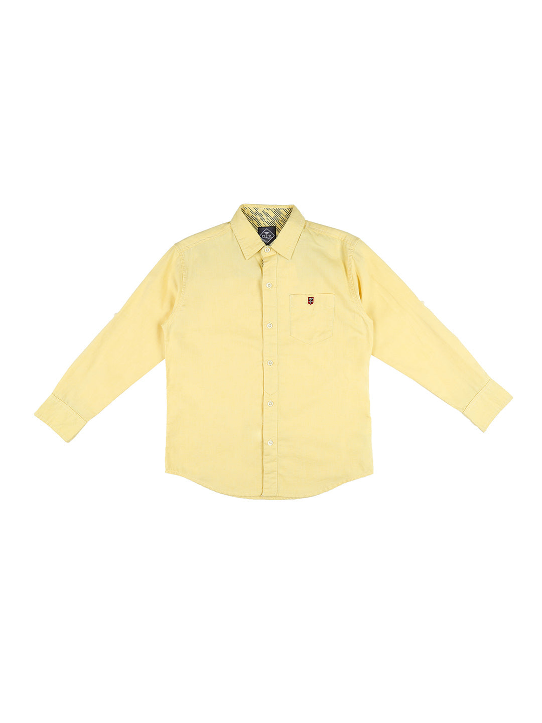 Boys Yellow Solid Cotton Shirt Full Sleeves