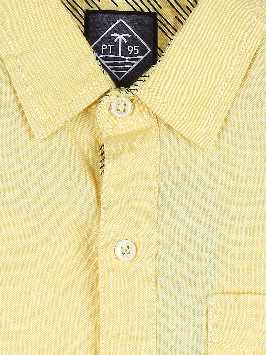 Boys Yellow Solid Cotton Shirt Full Sleeves