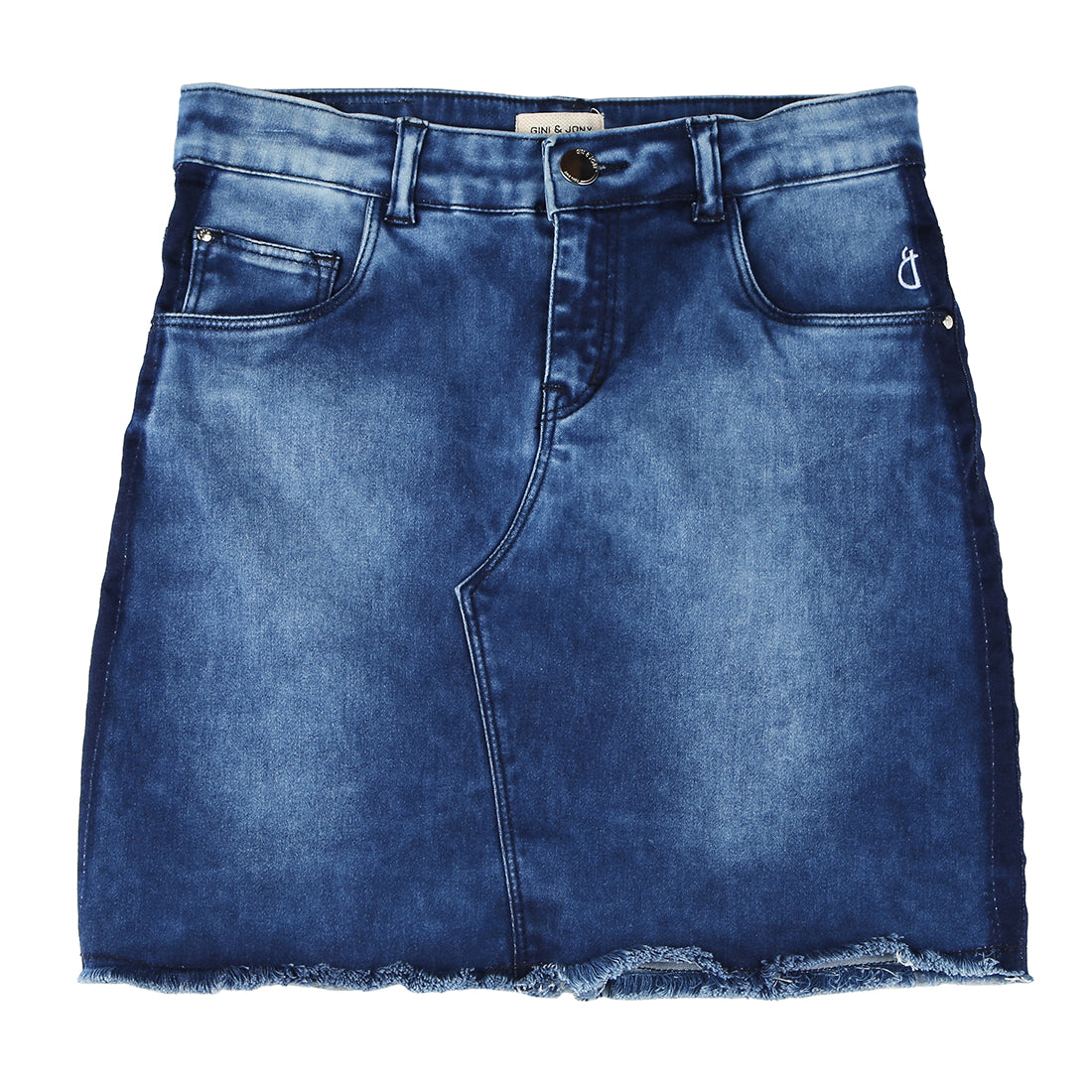 Girls Blue Denim Solid Fixed Waist Skirt