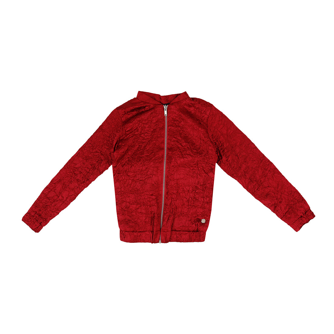 Girls Red Woven Solid Full Sleeves Woven Jacket