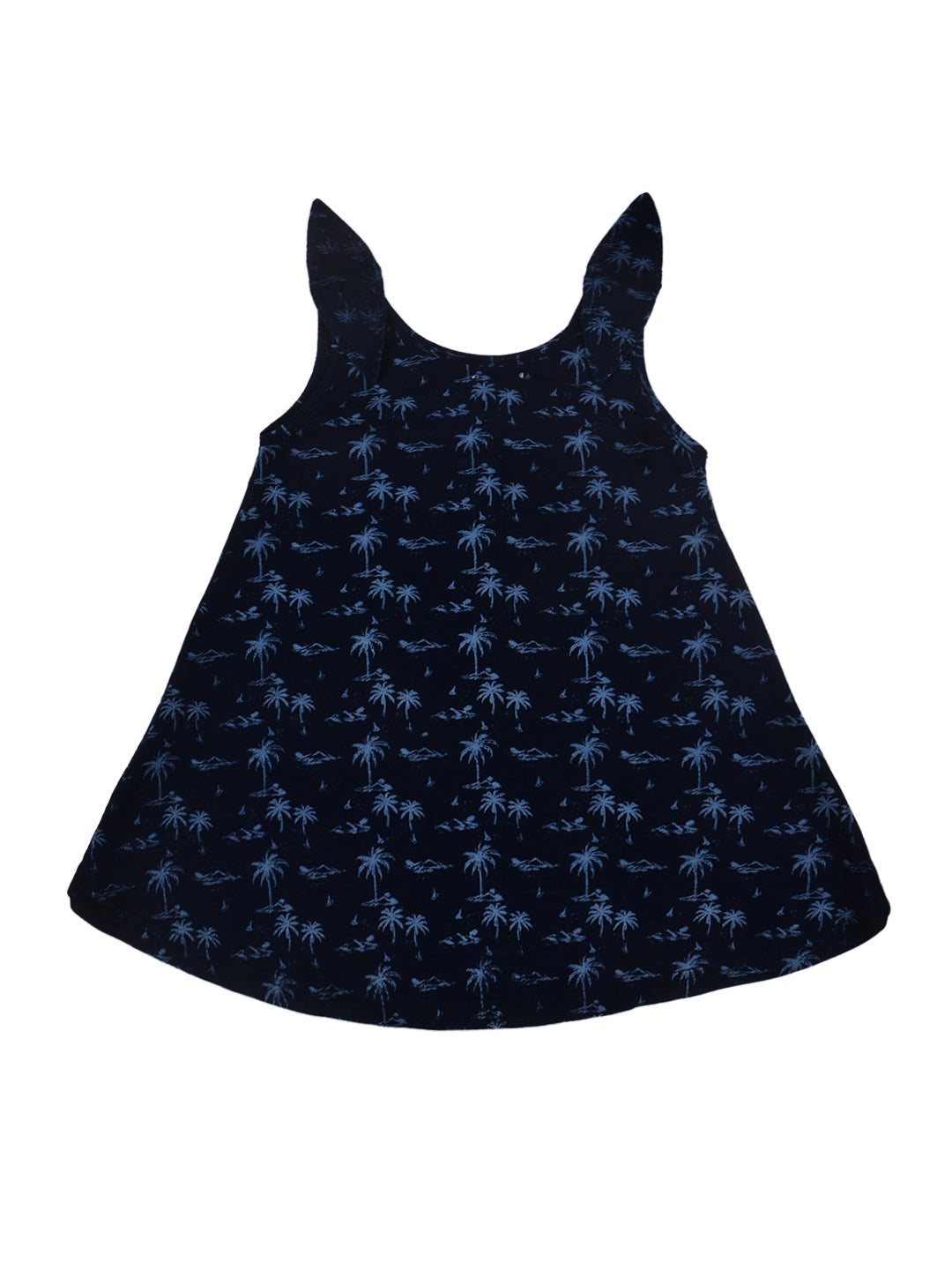 Girls Navy Blue Printed Cotton Knits Top