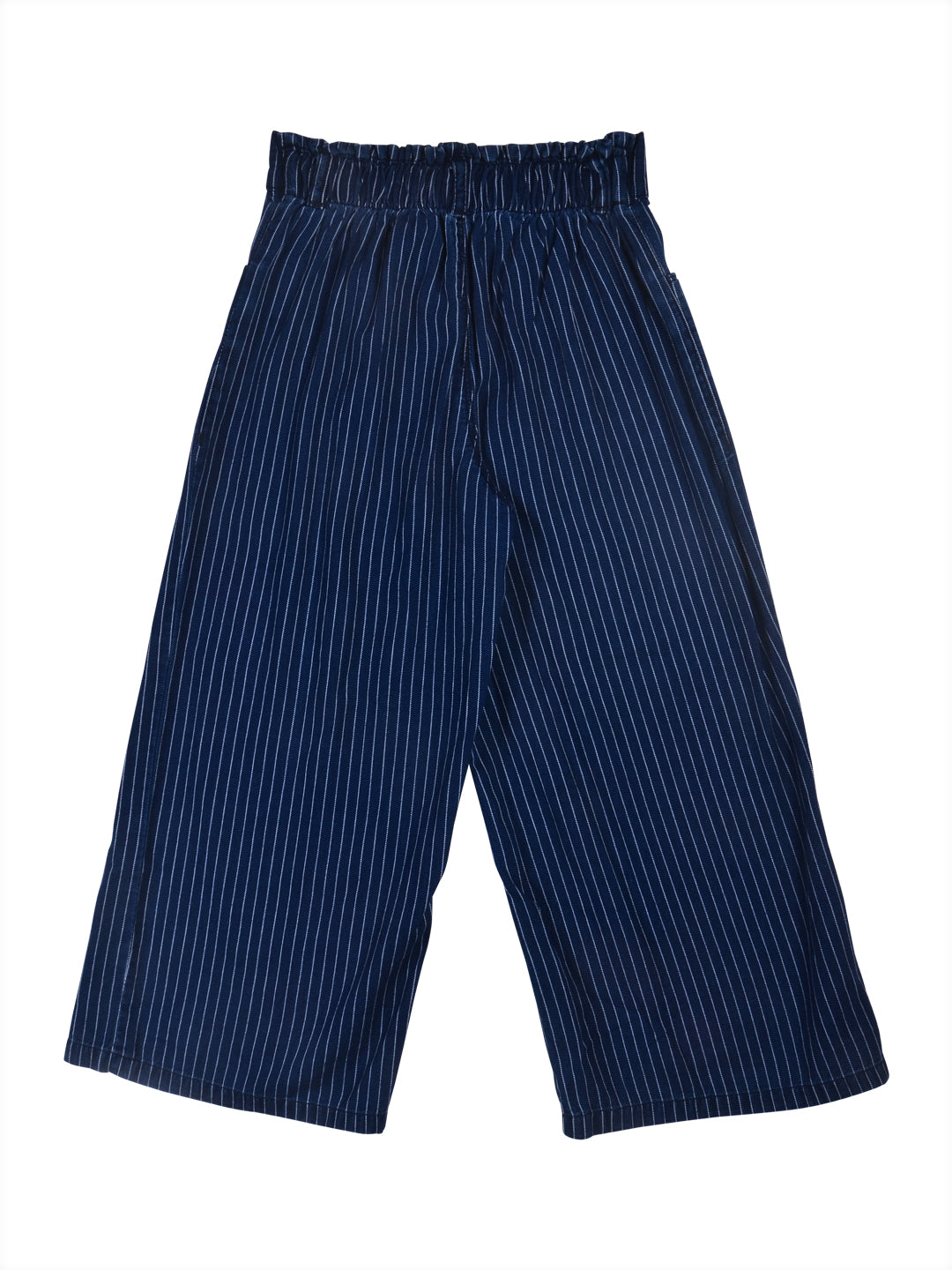 Girls Blue Cotton Striped Elasticated Culottes